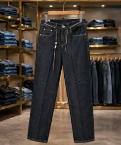 Men’s Solid Dark Wash Denim Jeans – Straight Fit Black Blue