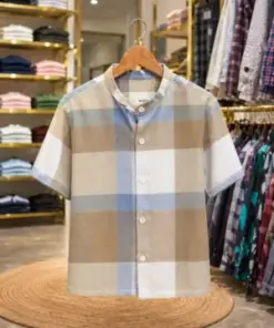 Men’s Modern Checkered Shirt – Multi-Color Plaid Half Sleeve Shirt