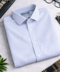 Men’s Blue Striped Formal Shirt – Classic Tailored Elegance