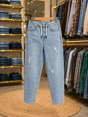 Men’s Street Style Light Wash Denim Jeans – Distressed Relaxed Fit