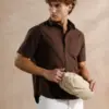 Men's Solid Coffee Brown Casual Short Sleeve Shirt