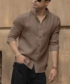 Coffee Brown Textured Slim Fit Casual Shirt – Effortless Urban Sophistication