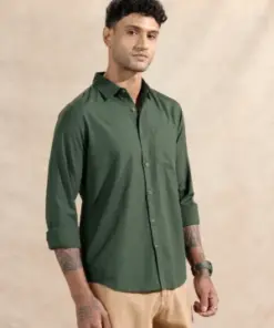 Men’s Forest Green Solid Cotton Casual Shirt