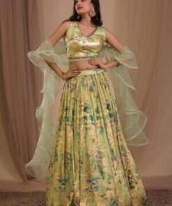 Parrot Green Cutdana Art Silk Readymade Lehenga
