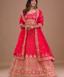 Red Zariwork Raw Silk Readymade Lehenga