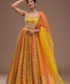 Yellow Cutdana Crepe Readymade Lehenga