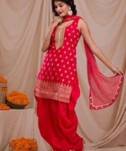 Red Zariwork Banarasi Readymade Salwar Suit
