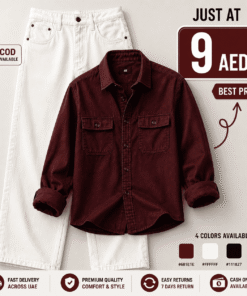 Men's Premium Burgundy Overshirt & White Denim Combo
